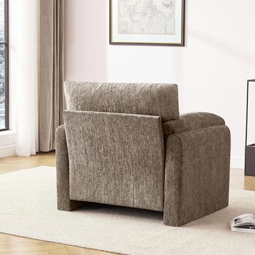 Image of Howjoe Chenille Oversized Armchair, 38.6' inch Wide Accent Chairs for Living Room & Bedroom Modern Lounge Chair, Upholstered Mid-Century Reading Chair (Brwon, 2 Pack)