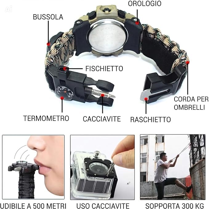 Zaino con Pannello Solare 20W USB 5V - Zaino Trekking da 40 Litri Impermeabile con orologio multifunzione per Escursionismo, Alpinismo, Campeggio - Spallacci e Schienale Imbottiti