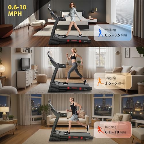 Image of Folding Treadmill 400 lbs Capacity for Home, Incline Treadmill for Exercising, 15% Auto Incline or 6% Manual Incline, 7.5MPH or 10MPH, 16'' or 18'' Wide Belt, 71 Programs, Brushless Fan & Knee Support