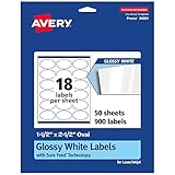 Avery Glossy White Oval Labels, Sure Feed Technology, 1.5