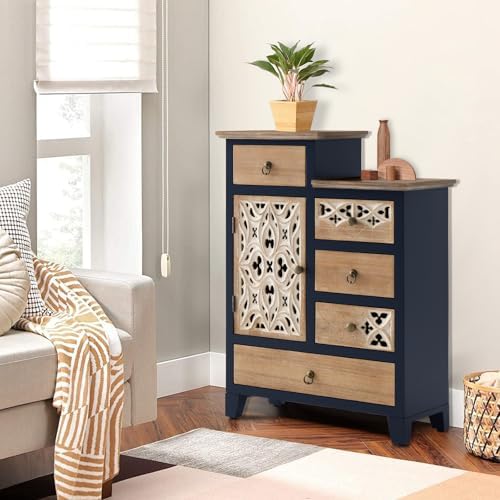 Ahokua Farmhouse Accent Chest Natural/Blue