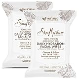 Shea Moisture 100 Percent Virgin Coconut Oil Daily Hydration Face Wipes, Coconut Milk Makeup Remover Wipes, Acacia Senegal Facial Wipes, Unisex Face Cleansing Wipes, 30 Count (Pack of 2)