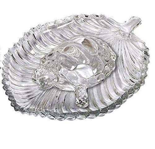 A&S Ventures Crystal Tortoise with Leaf Plate Feng Shui Vaastu Crafts Crystal Tortoise with Plate for Living Room, Diwali Gifts, Good Luck