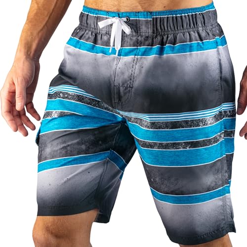 Kanu Surf Men's Standard Barracuda Swim Trunks (Regular & Extended Sizes), Mileage Black/Aqua, Medium