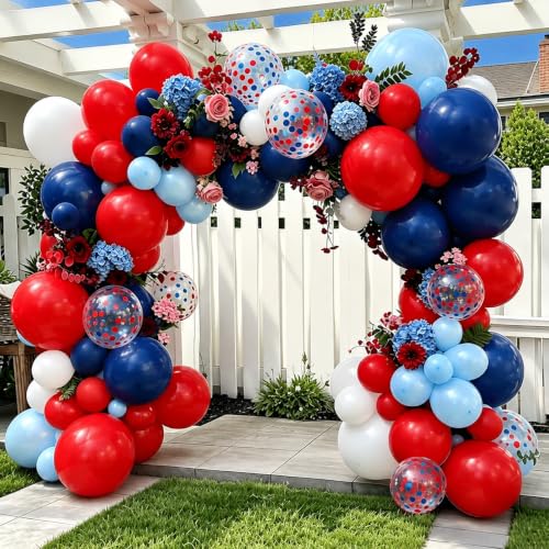 Image of Red White and Blue Patriotic Balloon Arch Kit 144 Pcs