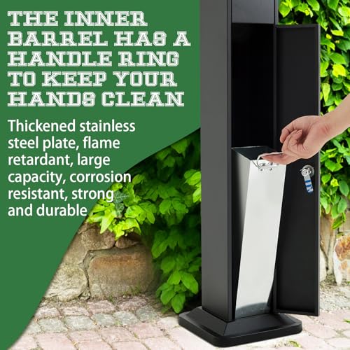 Image of MorningRo Disposal Outdoor Standing Trash Can with Wind Resistant Base Commercial Receptacles Slim Columnar Metal Receptacle for High Traffic Areas Parks Spaces (43.3 Inch Tall, 29l Capacity, Black)