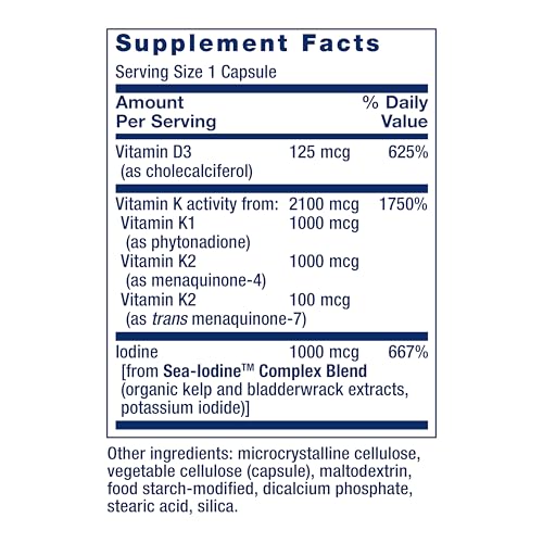 Life Extension Vitamins D and K with Sea-Iodine for Thyroid, 60 Capsules - image 2