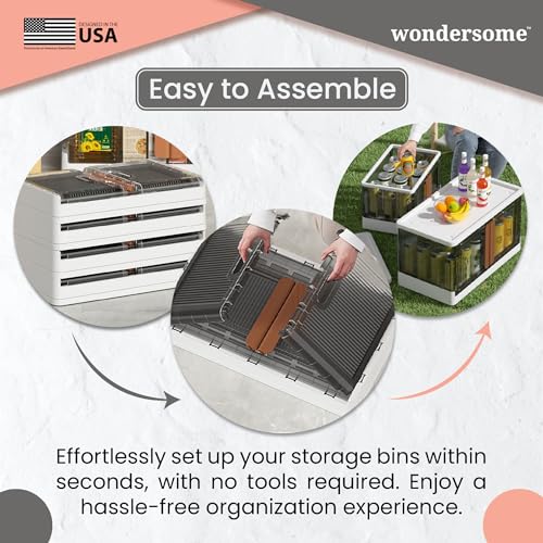 Image of Wondersome Collapsible Storage Bin - Large 8.5-Gallon /33.8-Quart Heavy-Duty Stackable Wheeled Clothing, Shoe, Bedroom, Office Organizer - Foldable Container and Assembles in Moments - 2023 Version