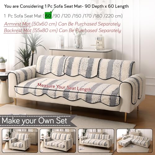 Image of HOKIPO Luxury Wavy Anti Slip Plush Sofa Cover Mat | Make Your Own Sofa Cover Set, Mat Length 90(D) x 60(L) cm, Pewter Grey (AR-5980-GRY)