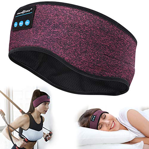 Bluetooth hoofdtelefoon, draadloos, V5.0, sporthoofdband, slaaphoofdtelefoon, hoofdtelefoon met ultradunne HD stereoluidsprekers, gepersonaliseerde geschenken voor sport en ontspanning (wijnrood)