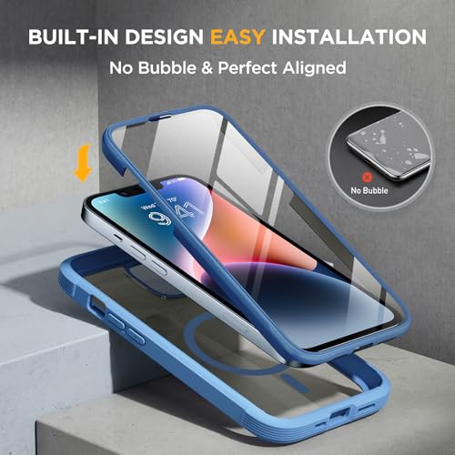 Image of Miracase Glass Series Designed for iPhone 14 Plus Case 6.7 inch, 2023 Upgrade Full-Body Magnetic Clear Case with Built-in 9H Tempered Glass Screen Protector,Compatible with MagSafe, Capri Blue