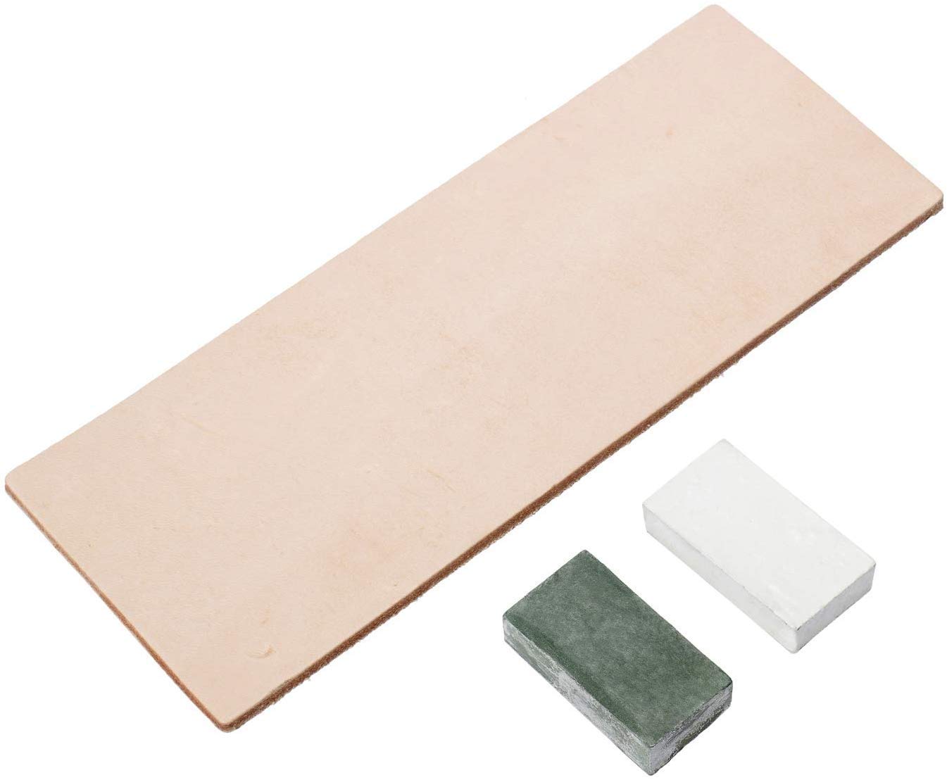 BearMoo Leather Honing Strop with Green White Compound, Sharpening Knives Chisel Tools, 3 x 8 Inch Double-Sided