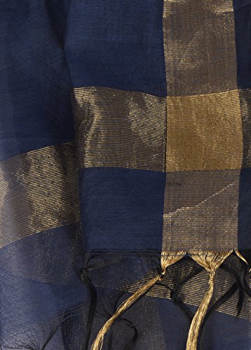 Image of YOUTHQUAKE Women's Chanderi Plain Silk Dupatta with Golden Border & Tassels