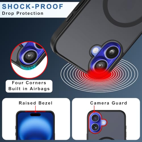 Image of CEDO Magnetic Cover for iPhone 16 | Compatible with MagSafe Wireless Charging | Matte Black Case Designed with Magnetic Lock Shockproof Edge Protection Backcover (Translucent Black)