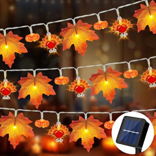 Mosoan Solar Thanksgiving Decorations Fall Garland with Enlarge Turkey Lights,