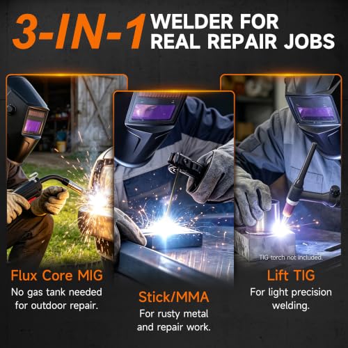 Image of HITBOX 140A MIG Welder Gasless, 110V /220V Dual Voltage Flux Core Welder Flux MIG /Lift TIG /Stick 3 In 1 Synergy MIG Welding Machine With Torch Clamp and 0.8mm Flux Wire