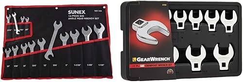 Sunex - Juego de llaves SAE de cabeza angular de 14 piezas + GEARWRENCH - Juego de llaves de pata de gallo de 11 piezas