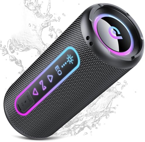 Enceinte Bluetooth 5.4, 25W Enceinte Bluetooth Puissante Portable avec Bass Puissantes, Autonomie 24H, TWS Stéréo Haut Parleur sans Fil, Lumière RGB, Étanche IPX7, Speaker pour Fêtes Voyage, AUX/TF