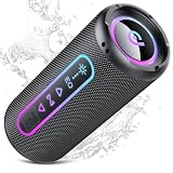 Bluetooth Lautsprecher mit Licht, 25W Musikbox Bluetooth 5.4 mit Dualen Bass-Treibern, 24H Akku Boxen, TWS Koppelbar Stereo Sound, IPX7 Wasserdicht, Tragbarer Speaker für Party Outdoor Reisen, AUX/TF