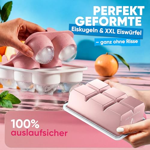 Rosa XXL Eiskugel- & Eiswürfelform Set – Stylische Eisformen aus Platin Silikon für Eiskaffee, Cocktails & Sommerdrinks… – Ansicht 5