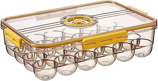 Swabs® 24 Grid Egg Box With Sealed Lid, Plastic Egg Holder For Refrigerator Storage, Stackable Egg Tray Container With Time Record, Keep Fresh, Kitchen Organizer