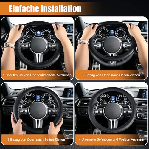Auto Lenkradbezug Universal 33-42 cm, rutschfest & Langlebig, Silikon Schutz Hülle, Elegantes Design für Autos, SUVs & LKW – Schwarz