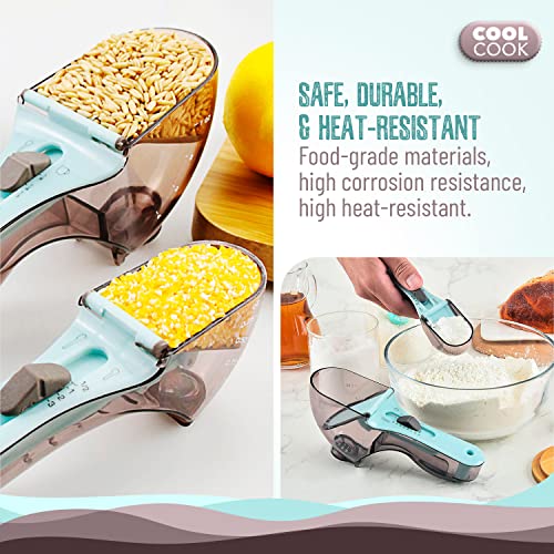 Plastic Measuring Spoon Set For Your Kitchen - Two Cups For All Kind Of Dry And Liquid Measuring -Adjustable And Easy To Use - Spoons And Cup Device, S & L #TOP4