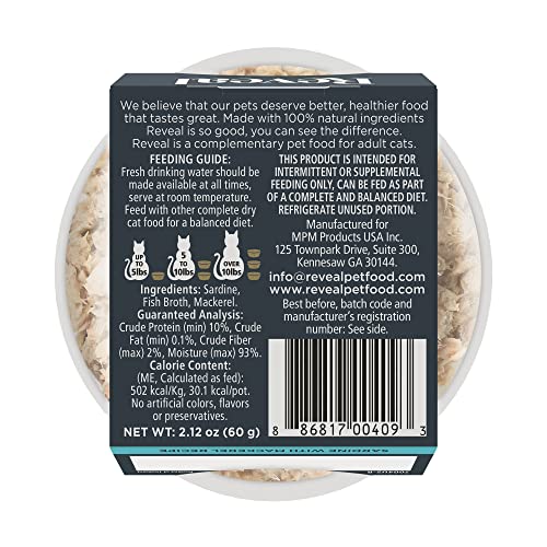 Reveal Natural Wet Cat Food, 18 Pack, Limited Ingredient Canned Wet Cat Food, Grain Free Food For Cats, Sardine With Mackerel In Broth, 2.12Oz Pots #TOP6