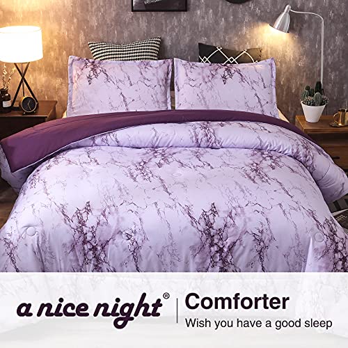 A Nice Night Purple Marble Design Quilt Comforter Set,Soft Lightweight Microfiber Comforter Bedding Set For Men And Women, Queen Size #TOP1