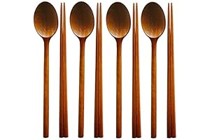 XYTMY 4 Set Reusable Wooden Chopsticks Spoons Utensils Tableware