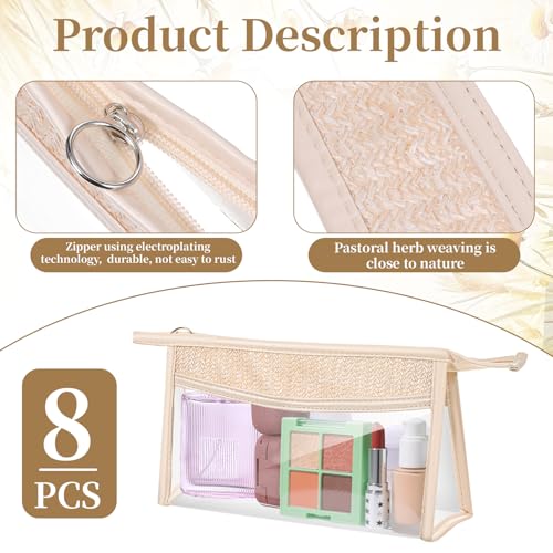 8 Packs Boho Clear Makeup Bags Cosmetic Beach Bags with Zipper Small Toiletry Bag Waterproof Pouches for Travel Makeup Bags PVC Zipper Organizer Pouch for Women Girls(2 Sizes)4