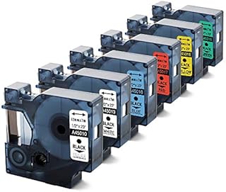 Unistar Replacement for DYMO D1 12mm Color Set LabelManager 160 Tape, Refills Dymo D1 Label Tape 45010 45013 45016 45017 45018 45019 for LabelManager 160 280 420P PnP 220P 360D 450 210D, 6-Pack