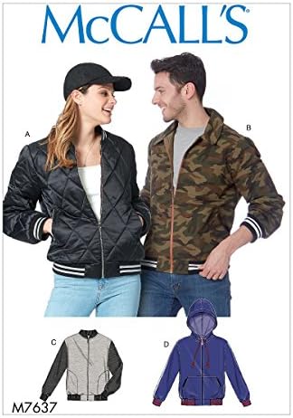 McCall Patterns M7637 XM Misses' and Men's Bomber Jackets Sewing Pattern, Size SML-MED-LRG (7637)