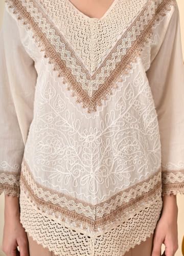 Image of Women's Cotton V Neck 3 /4 Sleeves Embroidered Tunic Short Kurta for Casual Wear Combo