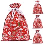 Christmas Bags - 4PCS Large Size 43 * 58 cm Xmas Gift Wrapping Bag, Drawstring Bags With Red Snowflake and Tree for Holiday Party