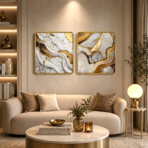 Image of RANDOM Premium Square Wall Painting Set of 2, 38 x 38 cm (Abstract Painting)