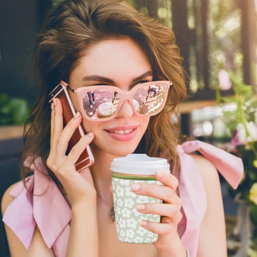 Image of Reusable Insulated Sleeve for Iced Coffee Cup, Coffee Neoprene Sleeve for Cold & Hot Drinks, Beverage Holder for Iced Coffee (Sage Florals, Small: 16-18oz)