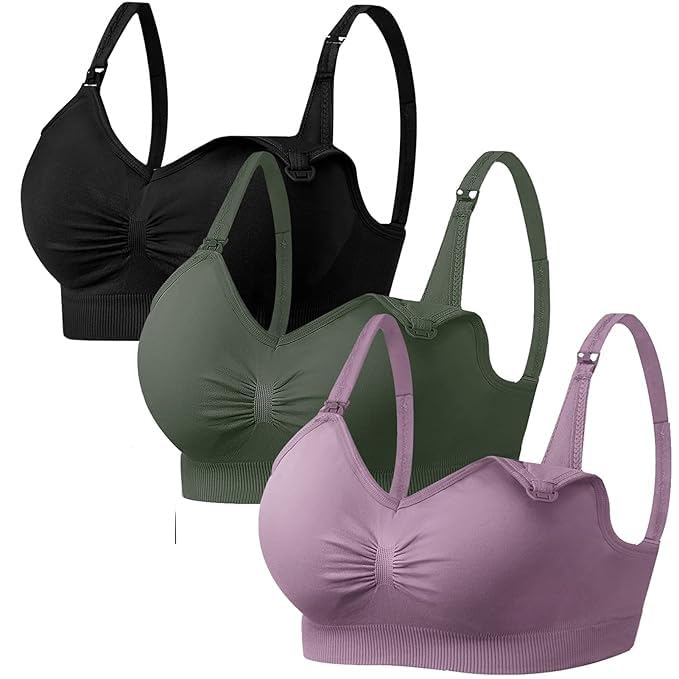 Women Full Bust Seamless Sleep Nursing,Breastfeeding Maternity Bra with Remove Pads Extenders Pack of 3