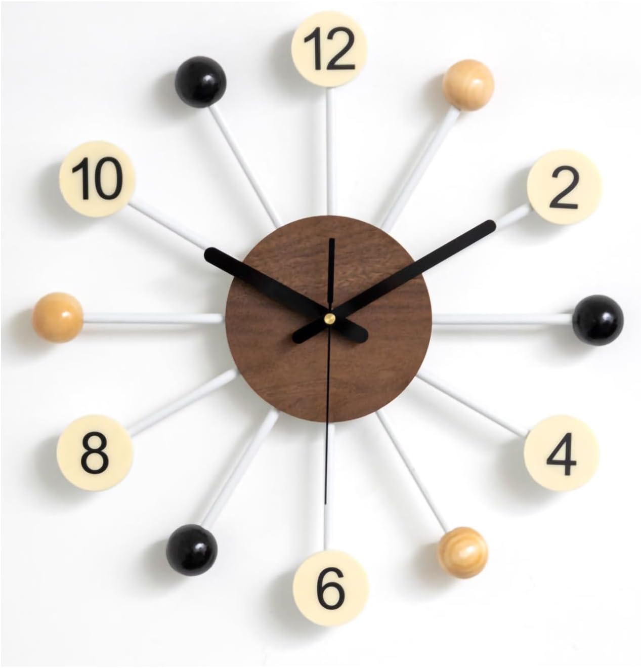 Big Wall Clock Mid Century Modern Silent Non Ticking 16 Inch Vintage Decorative Wood Ball Quartz Clocks for Living Room Office Kitchen
