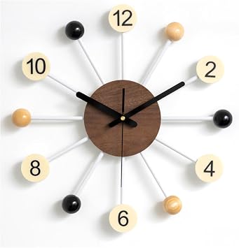 Big Wood Ball Wall Clock 16 Inch, Mid Century Modern