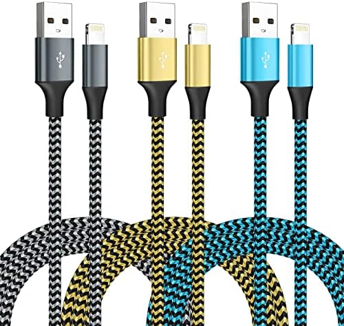 [Apple MFi Certified] iPhone Charger 3 Pack 6FT USB Lightning Cable Fast Charging Nylon Braided iPhone Charger Cord Compatible with iPhone 14/13/12/11 Pro Max/XS MAX/XR/XS/X/8/7/Plus/6S/6/SE/5S/iPad