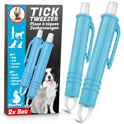 BluePet 2X Automatische Zeckenzange als Zuverlässige Zeckenpinzette Für Hunde, Katzen, Pferde & Menschen I Perfekter zeckenentferner für jedes Zeckennotfallset