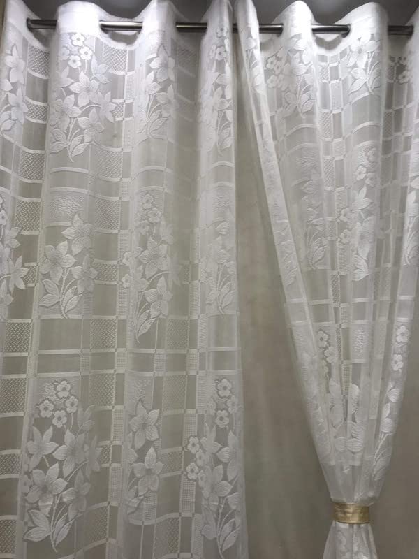 Image of Polyster semi Transparent Tissue net Floral Design Window Curtain (4X5Feet) for Living Room,Bedroom,Hall,Hotel Pack of 1 Brown