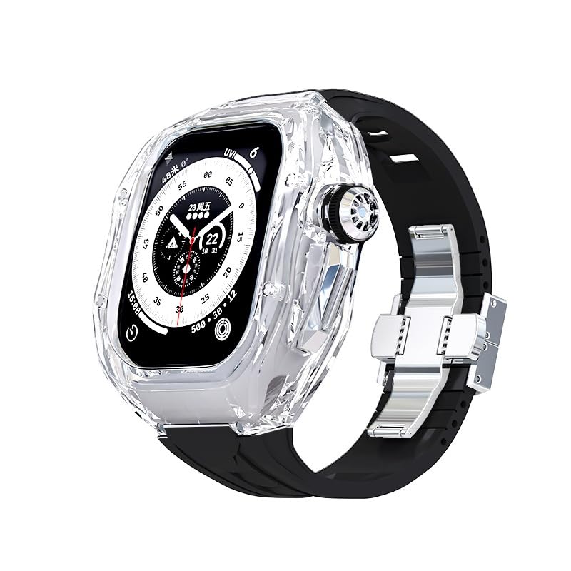 Clear Case for Apple Watch Ultra 2 49mm Men Soft Sport Rubber Band for Iwatch Ultra2 Transparent Mod Kit Metal Buckle Accessories
