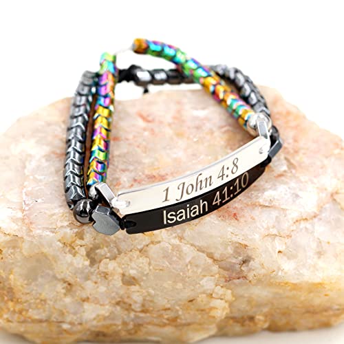 Customized Name Id Bracelets For Men Women Best Friend, Black Hematite Stone Bracelets For Men Personalized Name With Black Stainless Steel Engraving Plate Y1451 #TOP5