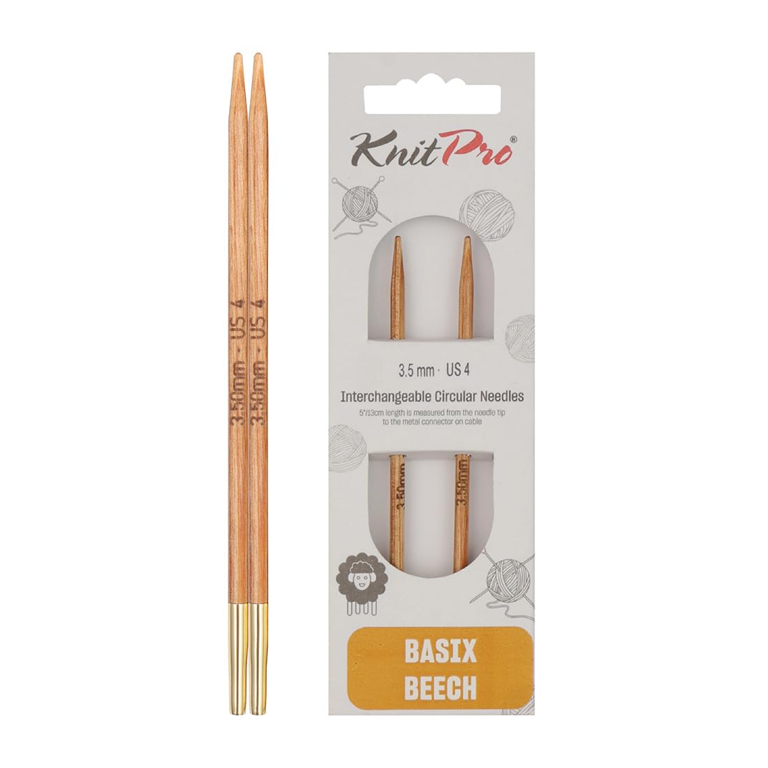 KnitPro Basix Beech Interchangeable Circular Needles 4" (10cm) | 3.50mm