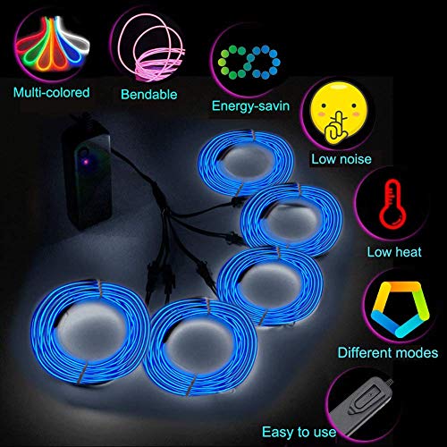 Image of MaxLax Blue EL Wire, Noise Reduction Neon Lights Wire 5 in 1 Meter, Electroluminescent Wire for Halloween, Christmas Party, DIY Decoration