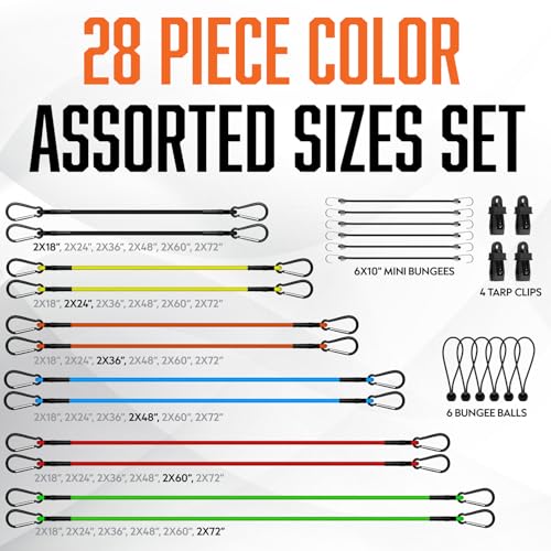 Image of Bungee Cords with Hooks 28Pcs Set - Heavy Duty Outdoor Assorted Sizes