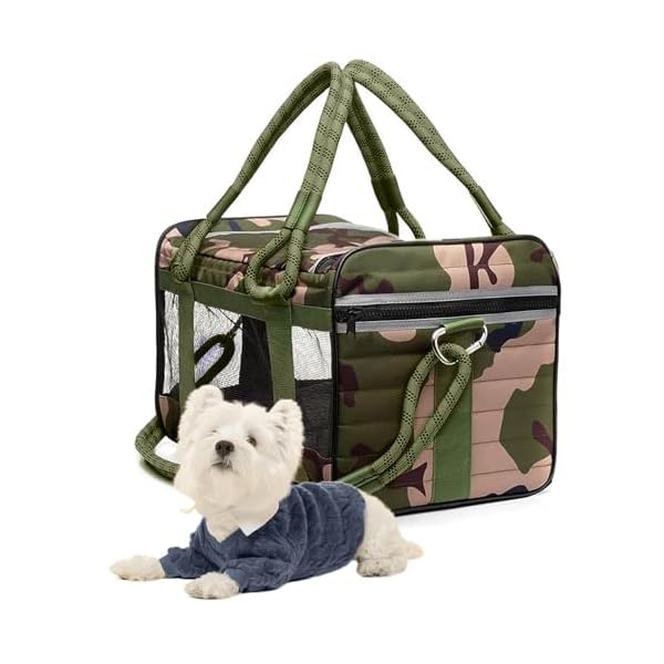 | TSA Airline Approved |Soft Sided Pet Carrier | Cat Carrier | Dog Carrier| Pets Up to 15 lbs | Leash & Luggage Strap | Camo Green Handle
