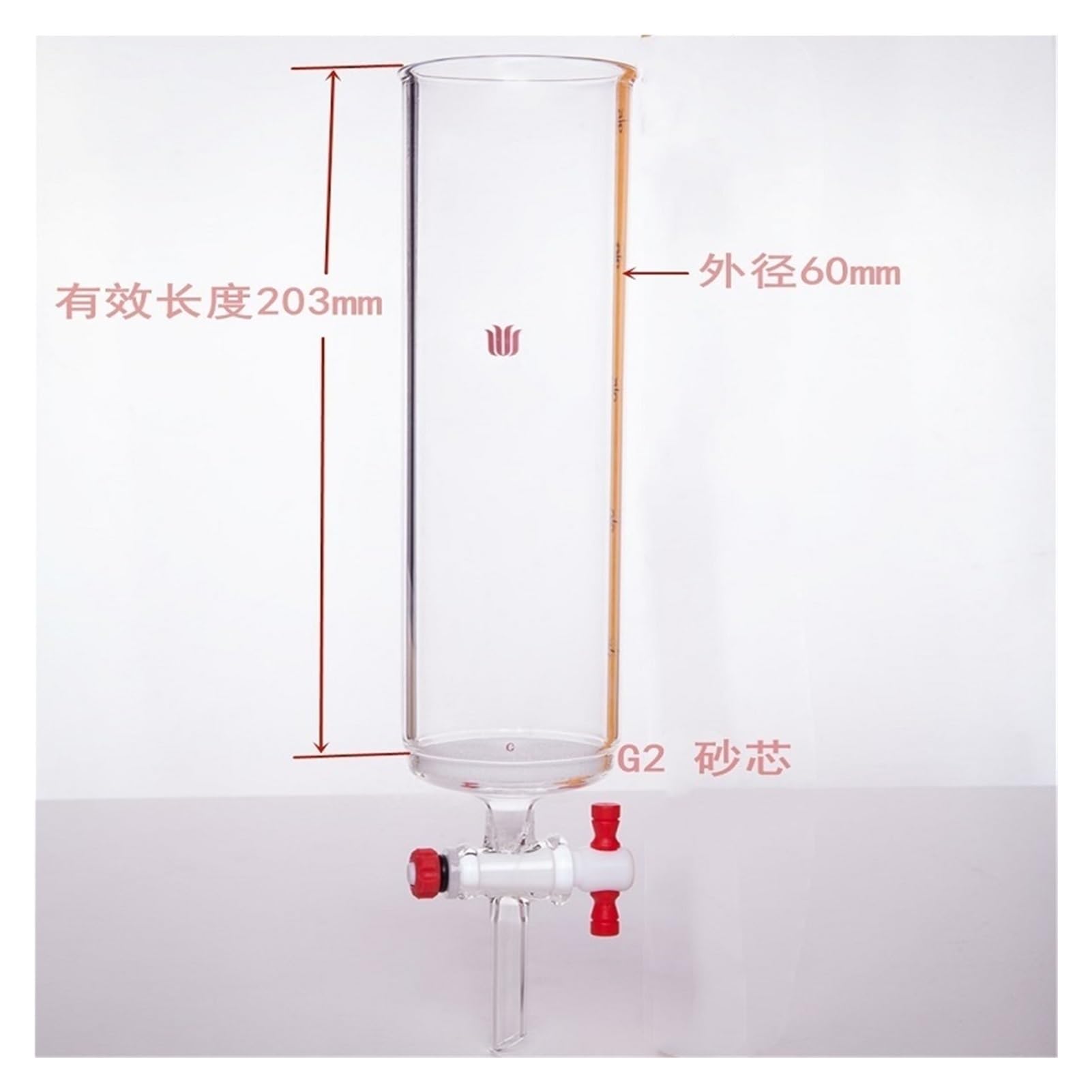 Colonne chromatographique avec Valve, Noyau de G2, Valve d'ouverture 4 mm, Verre Borosilicate,